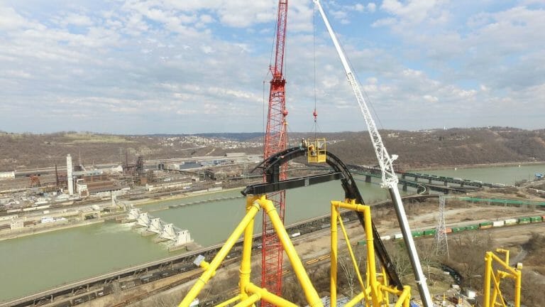 Tallest Pieces of Track Installed On Kennywood’s Steel Curtain Roller Coaster