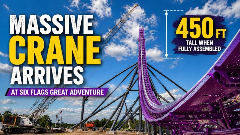Massive 450ft Crane Arrives To Construct Six Flags Great Adventure’s Record-Breaking Roller Coaster